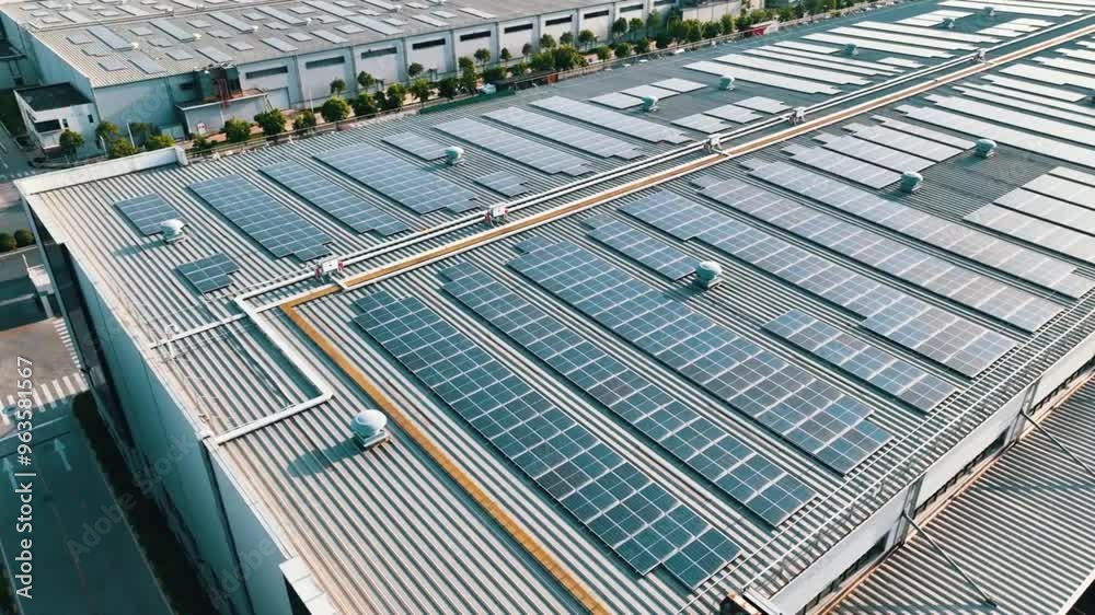 The roof of the factory covered with solar panels The roof of the factory covered with solar panels