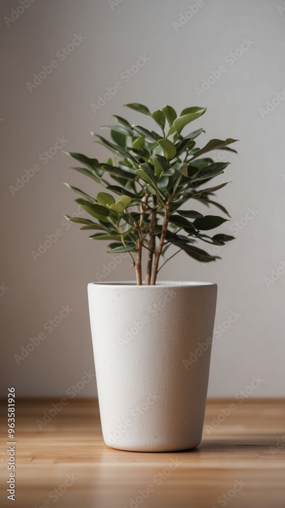 Fototapeta premium empty white wall wooden floor modern pot.