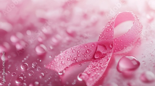Pink Ribbon Covered in Water Droplets
