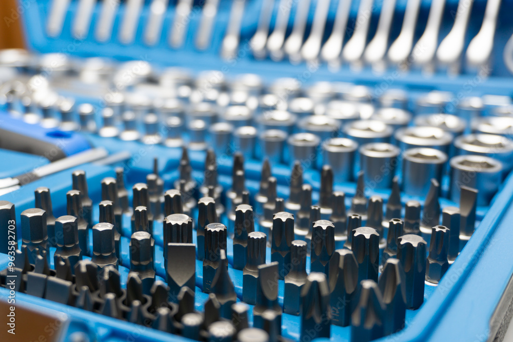 Socket wrench tool set close up