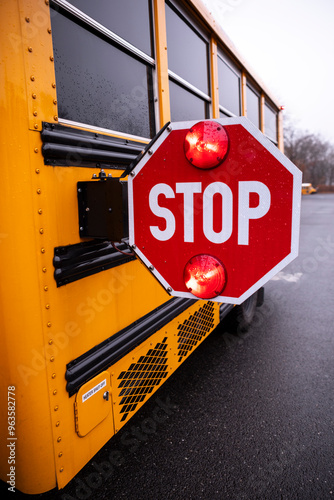 School bus stop sign Flashing