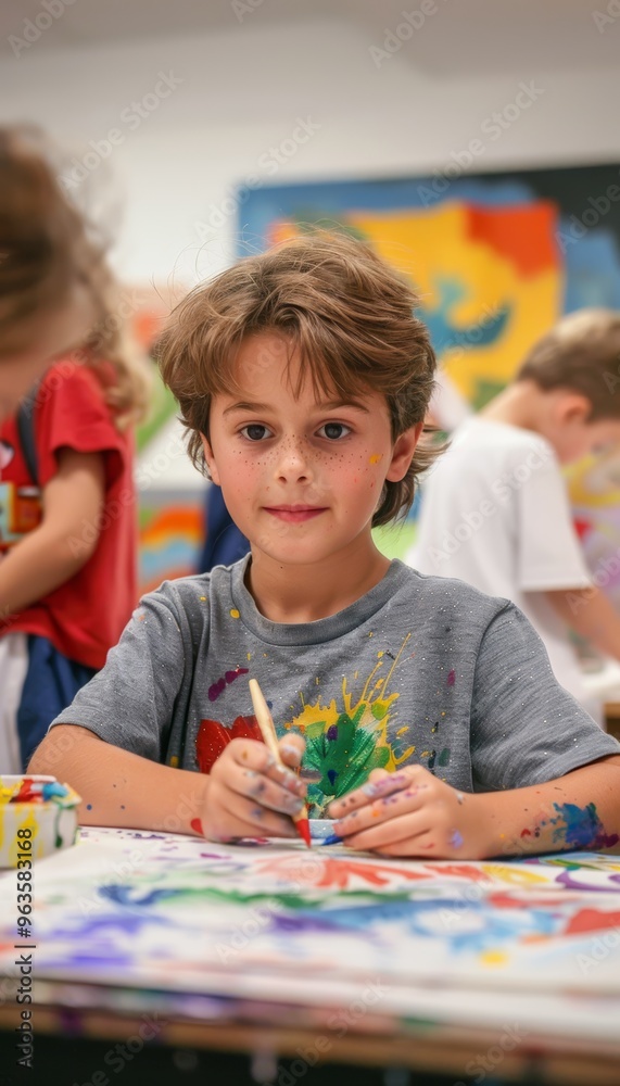 Fototapeta premium Kids Pride Art Workshop Celebrating Diversity and Self-Expression with Colorful Crafts and Paintings