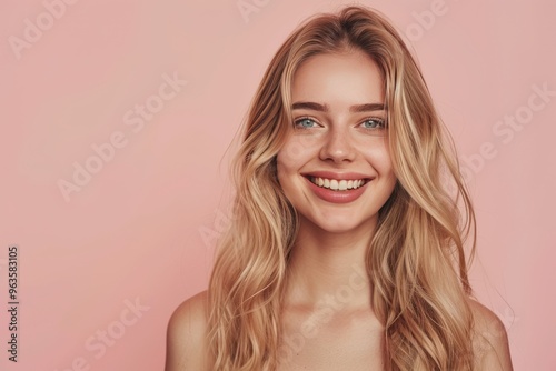 A woman with blonde hair and a pink background, generative ai image