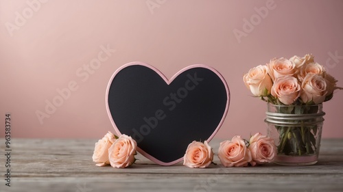 a pastel pink background with a heart shaped chalkboard perfect for writing love notes.