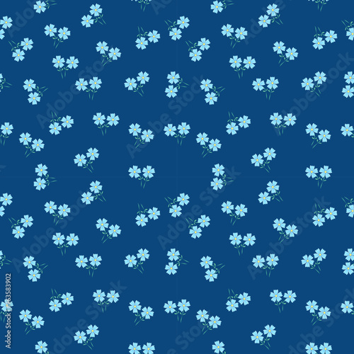 Midnight Blue Floral Elegance A Delicate Pattern of Soft Blue Blossoms on a Deep Navy Background seamless pattern vector illustration for wallpaper, textiles, fabric and designer packaging.
