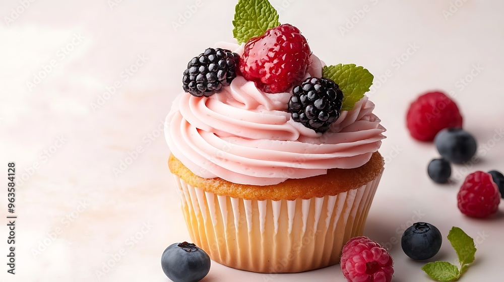 cupcake with raspberry and mint cupcake with raspberry and mint