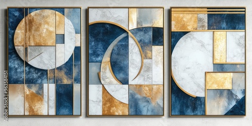 Abstract Geometric Canvases with Golden and Dark Gray Colors. AI generated illustration. photo