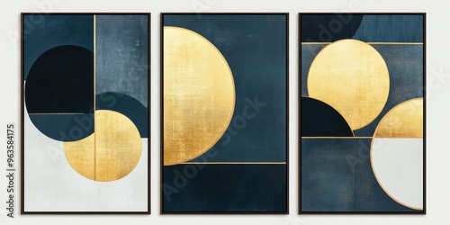Abstract Geometric Canvases with Golden and Dark Gray Colors. AI generated illustration. photo