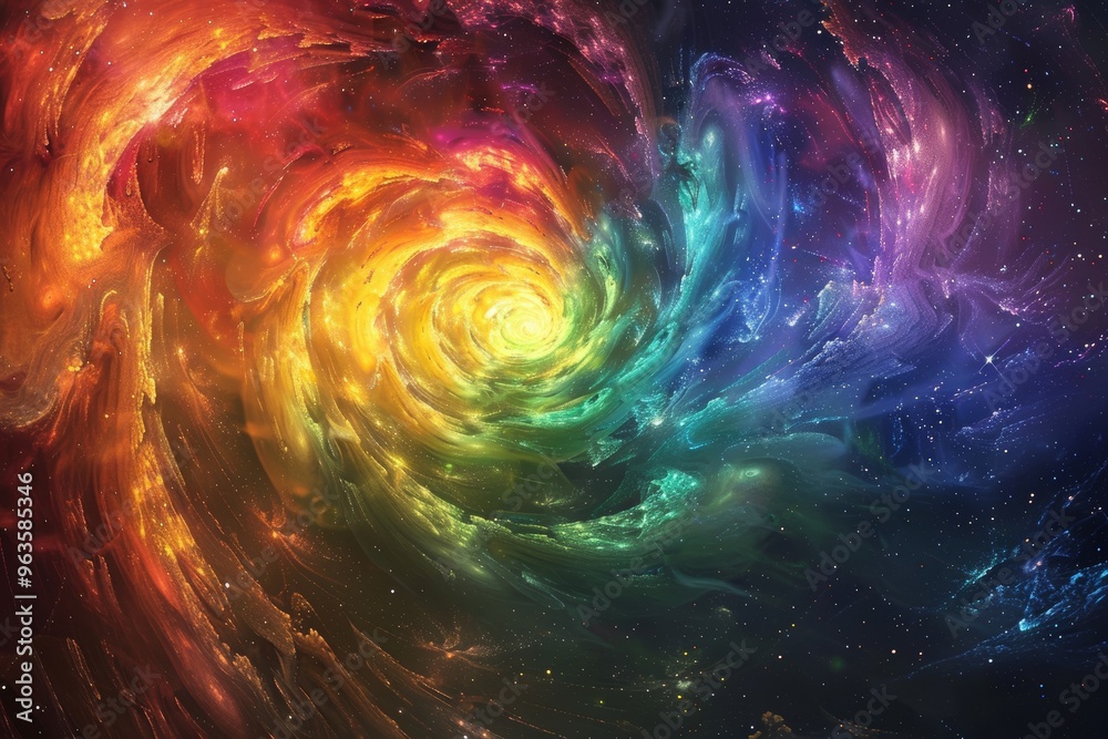 Vibrant Rainbow Galaxy - Abstract Swirling Colors and Stars for Contemporary Art, Print Design, Poster Vibrant Rainbow Galaxy - Abstract Swirling Colors and Stars for Contemporary Art, Print Design, Poster