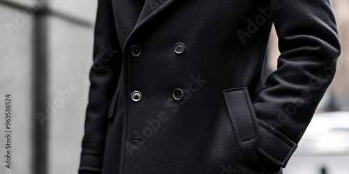 Wallpaper Mural Close up of black double breasted peacoat with four buttons and a flap pocket. Torontodigital.ca