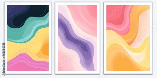 Abstract Posters with Colorful Wavy Shapes. AI generated illustration