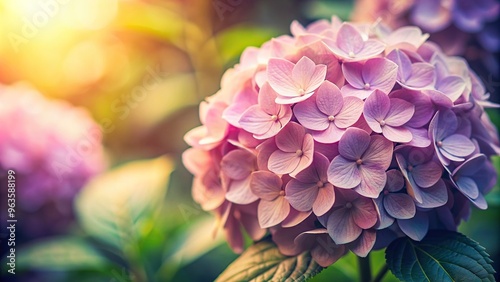 Hydrangea Flower soft tone and sweet vintage tone Macro, beauty, close up, pink, detail, petals, romantic, floral, sweet, elegant, white, botanical, soothing, garden, foliage, gentle