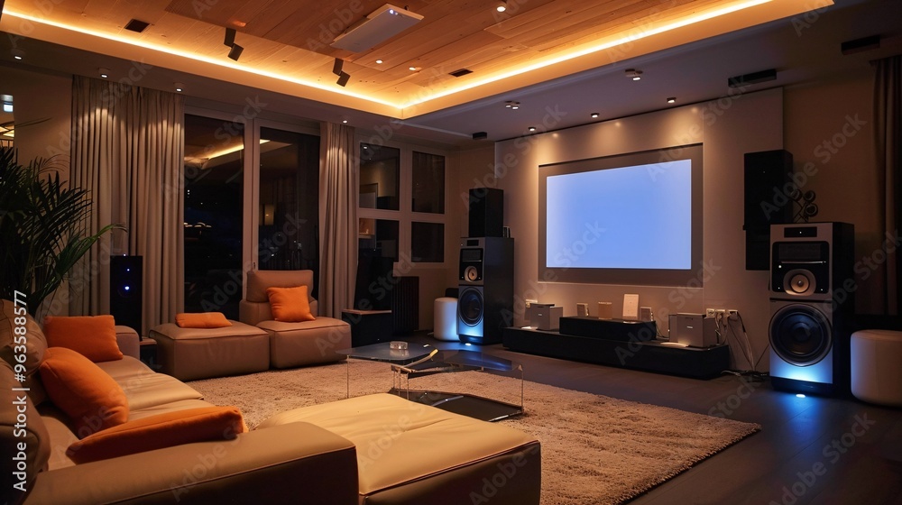 Modern Home Theater Room with Cozy Lighting Modern Home Theater Room with Cozy Lighting