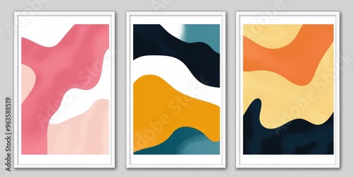 Colorful Abstract Design Posters with Geometric Curved Shapes