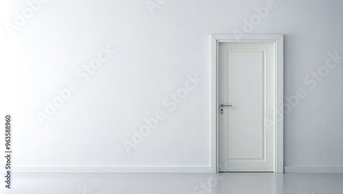 White wooden door with a sleek and minimalist design standing isolated on a plain white background, sleek, entrance, simplicity, wooden door, home improvement, simplicity, clean, home