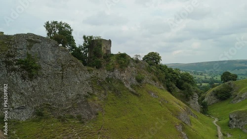 Aerial Drone View of Landscape at Peak District, UK. Bird eye views on the Scenic Landscapes around Mam Tor, Back Tor, Castleton, Peveril Castle, Winnats pass.