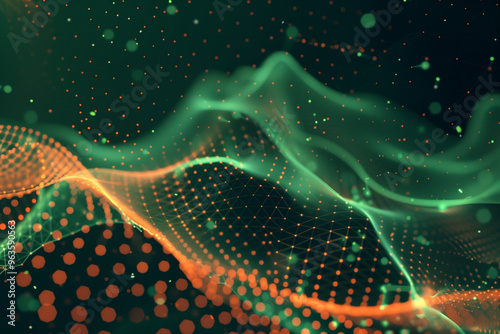orange-green 3d wave digital background polygonal and dots