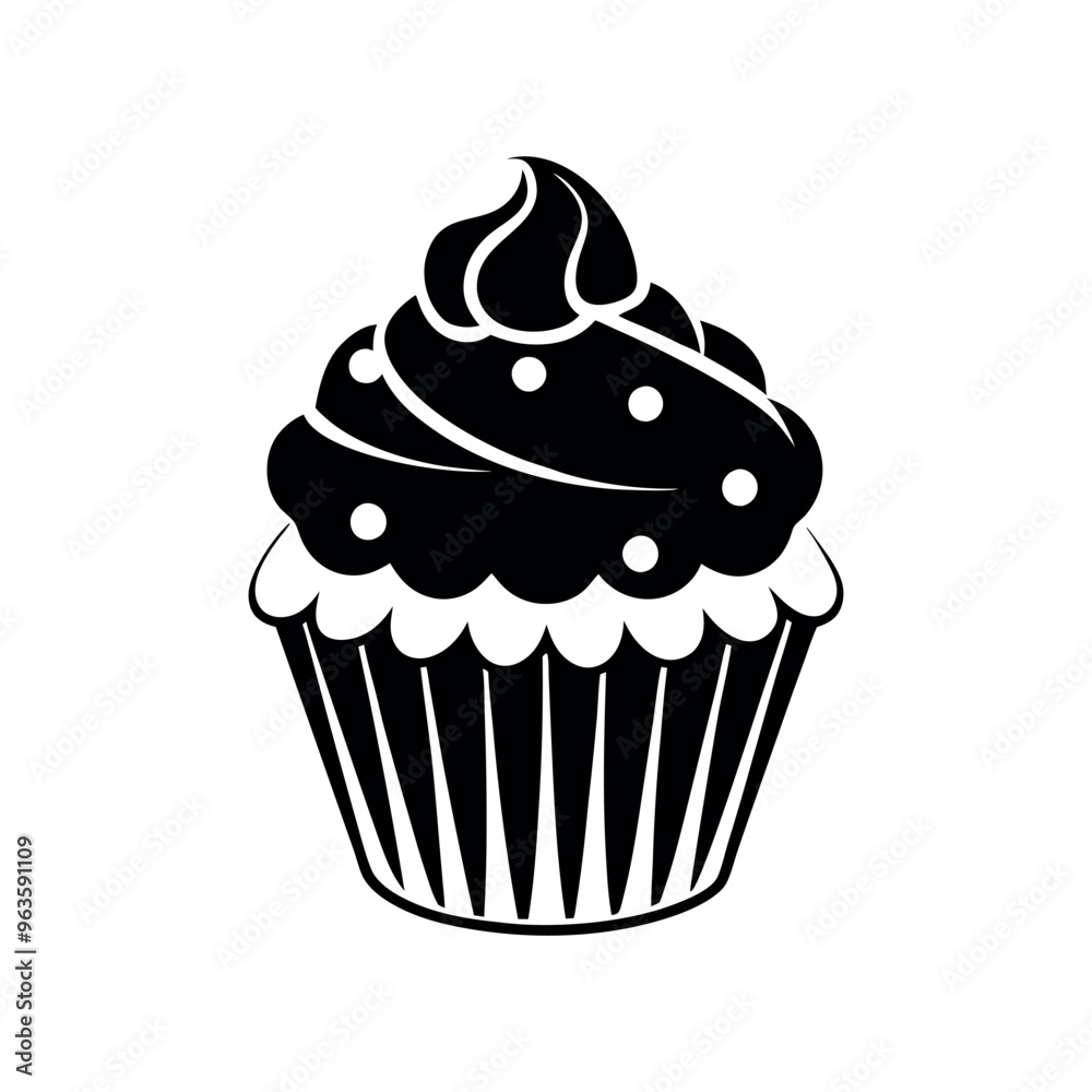 Black silhouette cupcake Icon, muffin logo. Vector illustration isolated on white background. Can be used as icon, sign or symbol - cupcake silhouette.