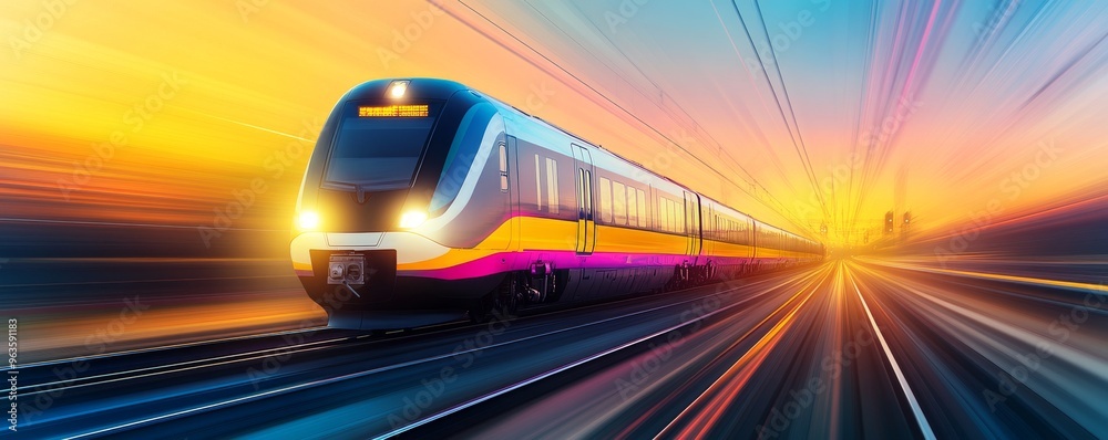 Fototapeta premium High-Speed Train with Neon Lights in Motion