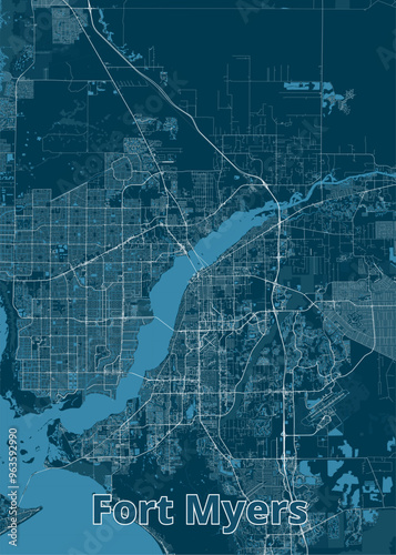 Fort Myers, Florida USA artistic blueprint map poster