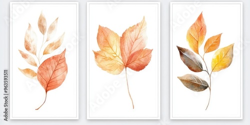 Watercolor Autumn Leaves Posters. AI generated illustration. photo