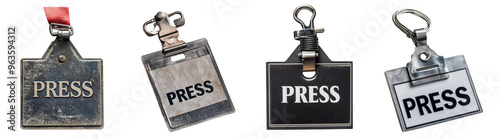 Old press badges for media credentials and journalism history transparent background	 photo