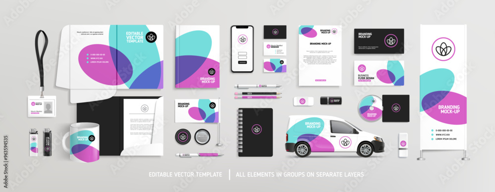 Business Stationery Brand Identity Mockup set with abstract graphics design concept. Office stationary items mockup - editable vecotr emplate. Company corporate style design. Stationery Branding set Business Stationery Brand Identity Mockup set with abstract graphics design concept. Office stationary items mockup - editable vecotr emplate. Company corporate style design. Stationery Branding set