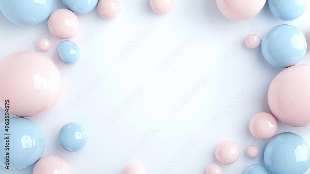 Abstract composition of pink and blue 3D spheres on a light background with copy space, perfect for invitations and design projects. Abstract composition of pink and blue 3D spheres on a light background with copy space, perfect for invitations and design projects.