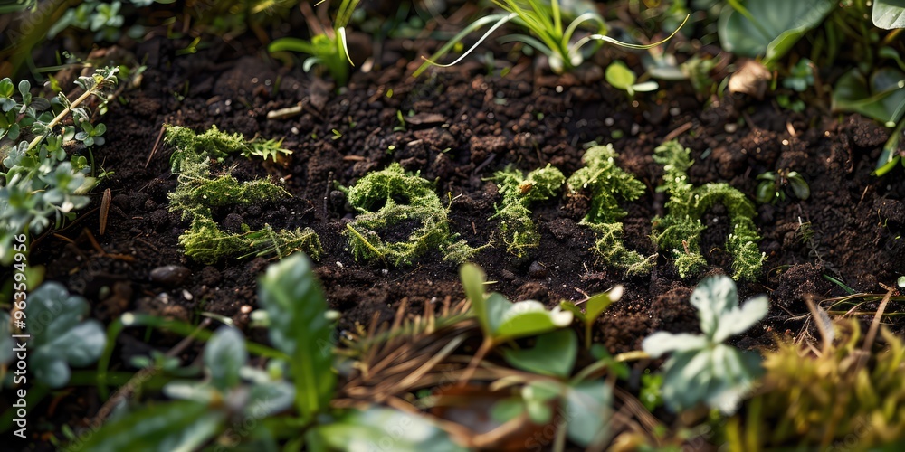 Earth spelled out in soil and plants, representing an environmental concept. AI generated illustration Earth spelled out in soil and plants, representing an environmental concept. AI generated illustration