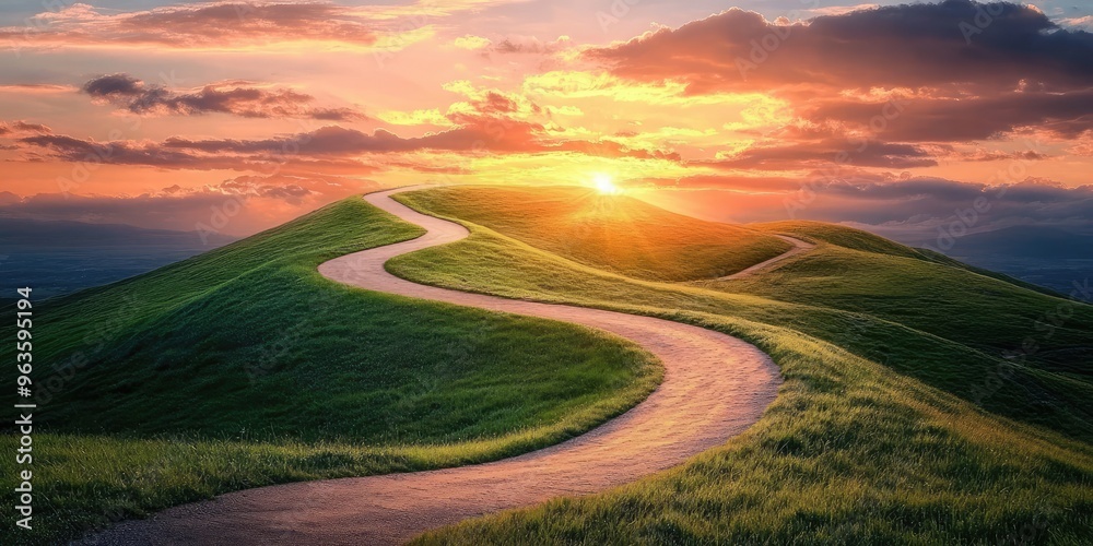 Uphill road to success, symbolizing the journey and effort towards achievement. AI generated illustration Uphill road to success, symbolizing the journey and effort towards achievement. AI generated illustration