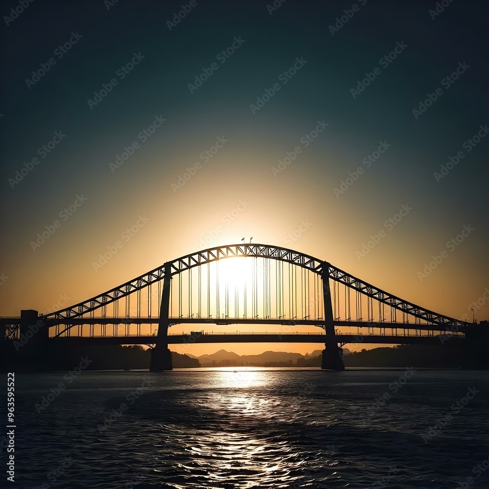 Naklejka premium city harbour bridge at sunset