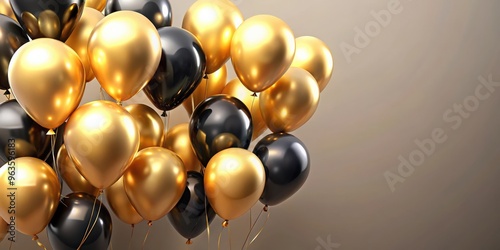 Wallpaper Mural realistic gold and black balloons floating in the air for a festive holiday mockup Torontodigital.ca