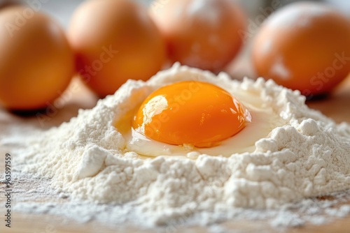 Flour and Eggs Close-Up on Wooden Tabletop