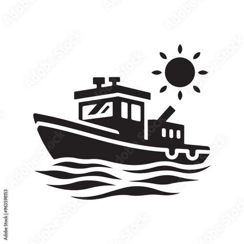 Towboat Silhouette Vector Illustrations – Perfect for Nautical Designs