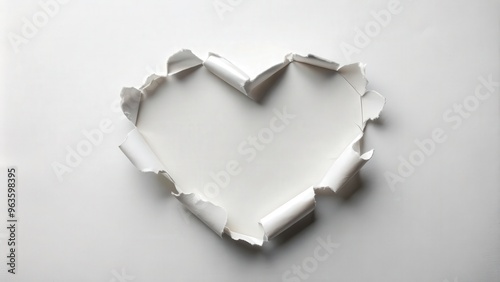 Paper heart-shaped hole ripped out with love in a white background