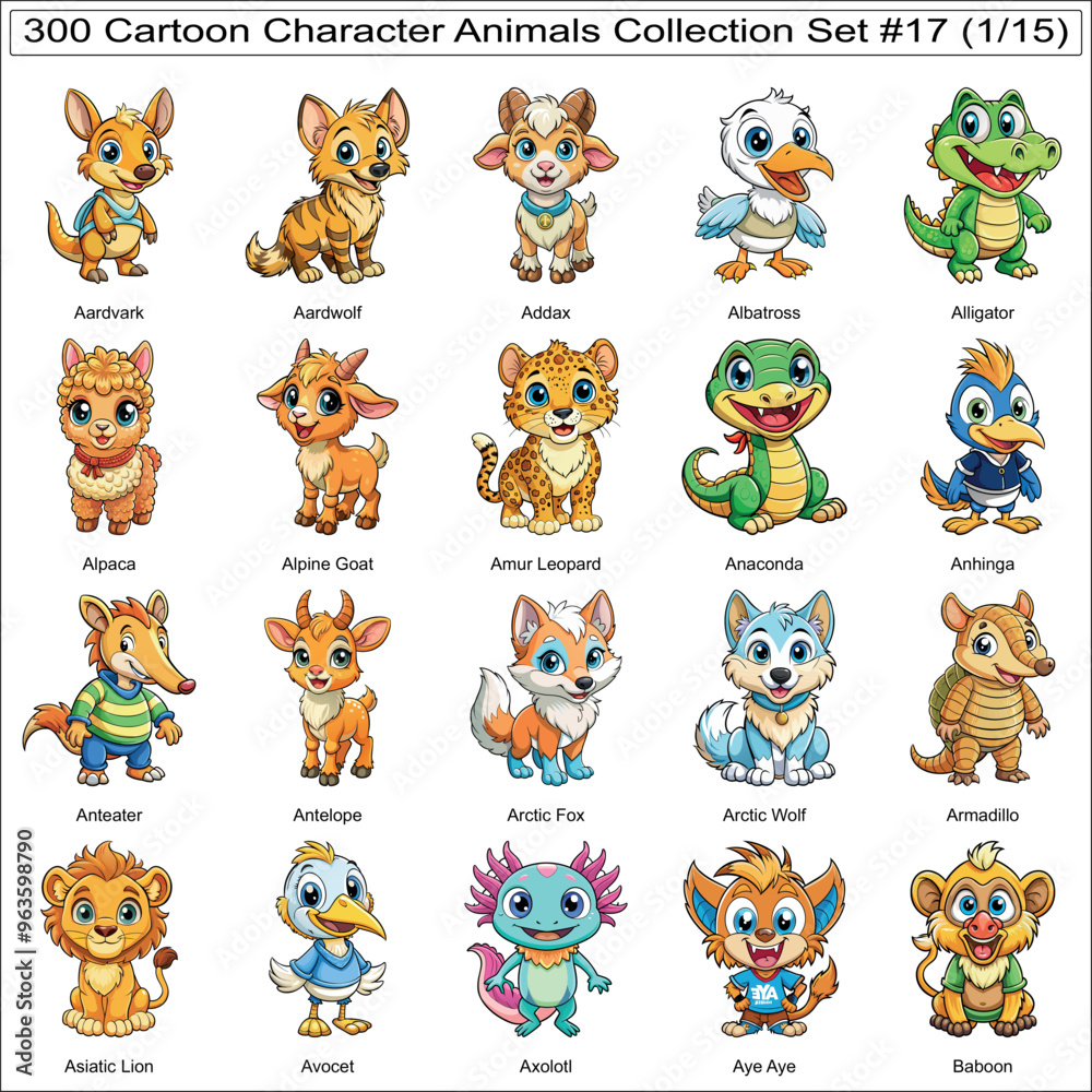 Cartoon Character Animals Collection Set of 300 Isolated Animals Part 1 Cartoon Character Animals Collection Set of 300 Isolated Animals Part 1