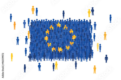 Vector European Union state flag formed by crowd of cartoon people