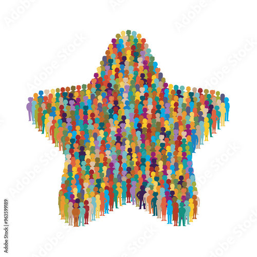 Vector crowd of people standing as shape of star sign