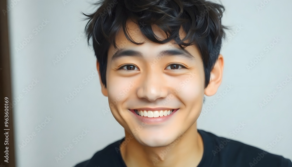 Playful Expression Japanese Man with a Mischievous Smile and Tousled Hair Playful Expression Japanese Man with a Mischievous Smile and Tousled Hair