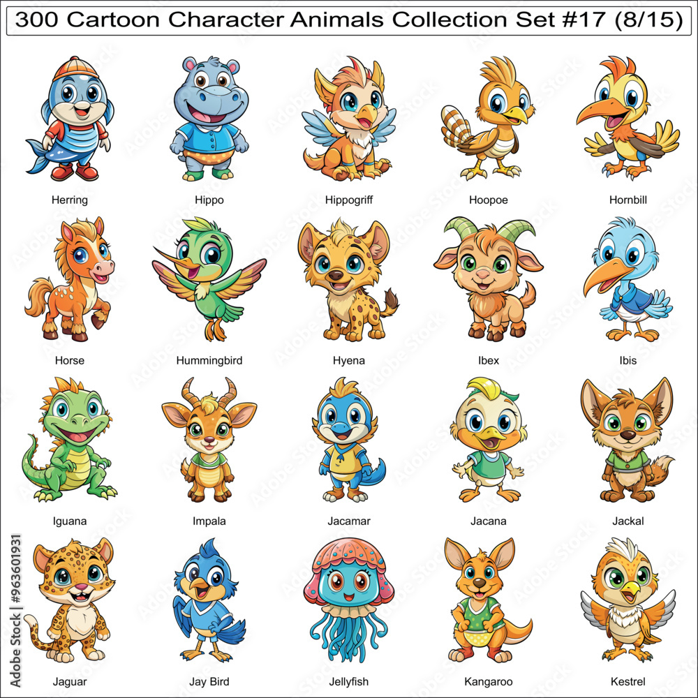 Obraz premium Cartoon Character Animals Collection Set of 300 Isolated Animals Part 8
