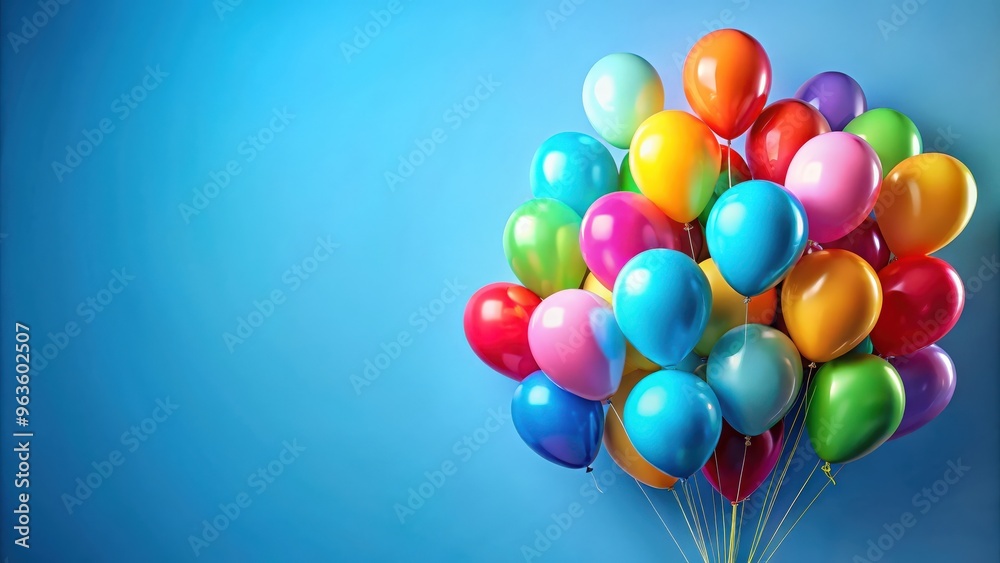 Colorful balloons on a blue background with plenty of copy space, perfect for celebratory occasions Colorful balloons on a blue background with plenty of copy space, perfect for celebratory occasions