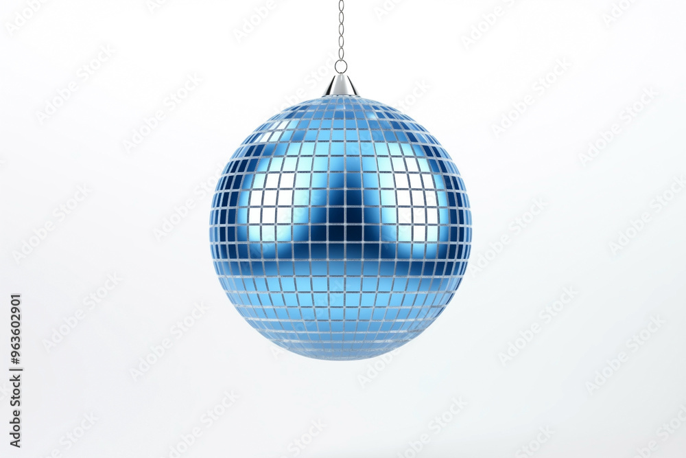 Fototapeta premium disco ball blue color hanging, isolated on white background