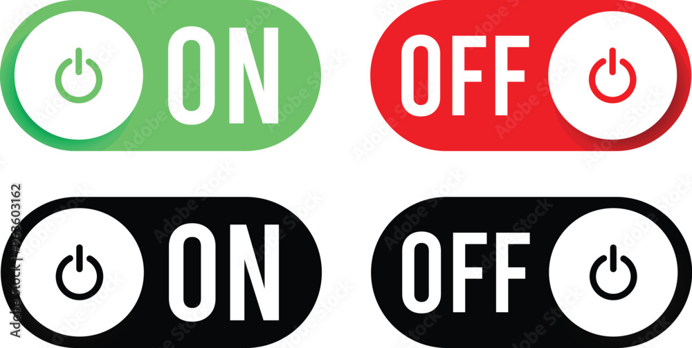 On off switch buttons icon set. power toggle vector buttons.eps10 On off switch buttons icon set. power toggle vector buttons.eps10