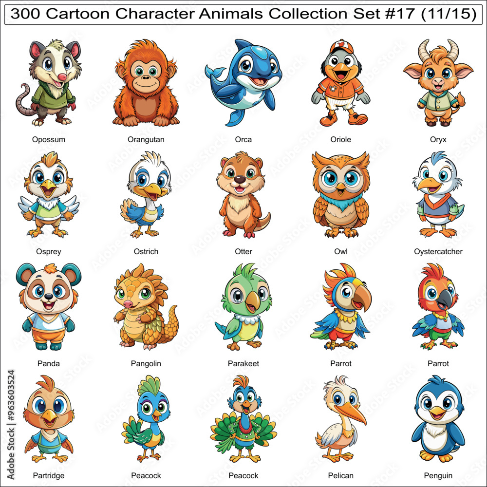 Fototapeta premium Cartoon Character Animals Collection Set of 300 Isolated Animals Part 11