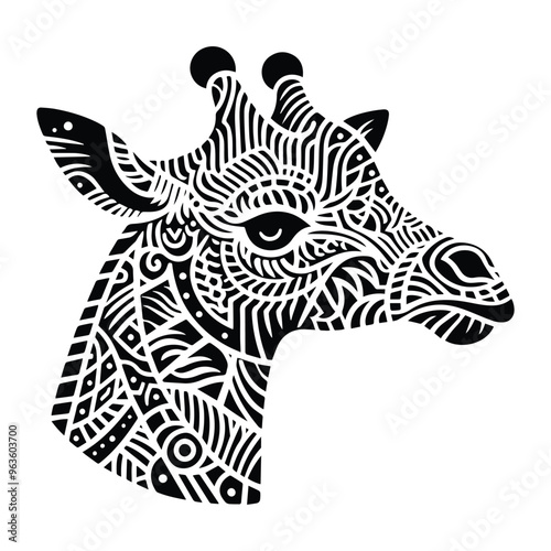 Wallpaper Mural Giraffe in zentangle art, stencil logo, black and white animal illustration Torontodigital.ca