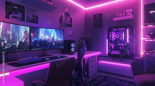 Modern Gaming Room with Neon Lights and Futuristic Decor