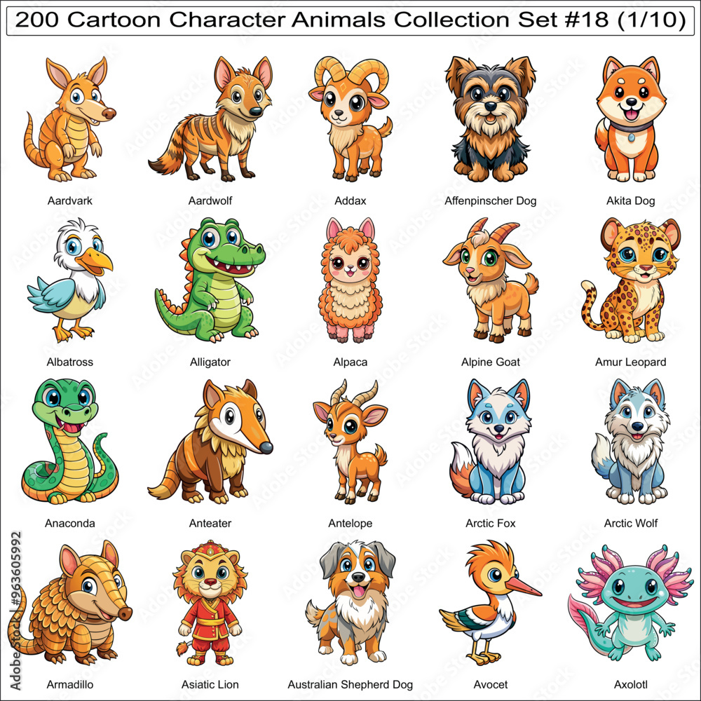 Obraz premium Cartoon Character Animals Collection Set of 200 Isolated Animals Part 1