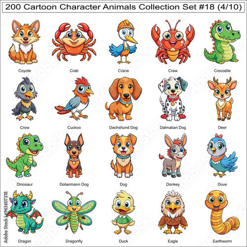 Cartoon Character Animals Collection Set of 200 Isolated Animals Part 4