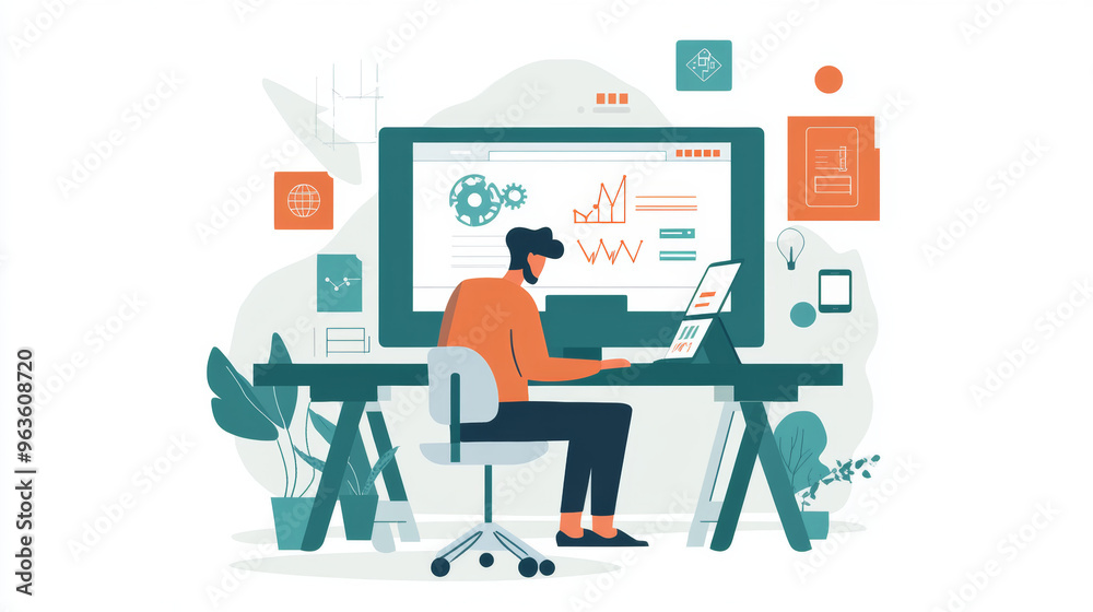 Depict a business owner designing a logo, website, or product packaging using graphic design software. Show how branding plays a key role in the success of online businesses. Depict a business owner designing a logo, website, or product packaging using graphic design software. Show how branding plays a key role in the success of online businesses.