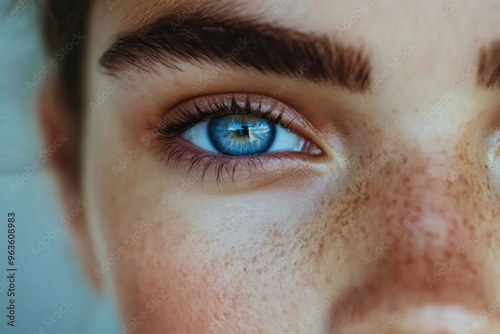 Fototapeta premium close-up of a irish scandinavian woman with beautiful blue eyes and a beautiful natural eyebrow